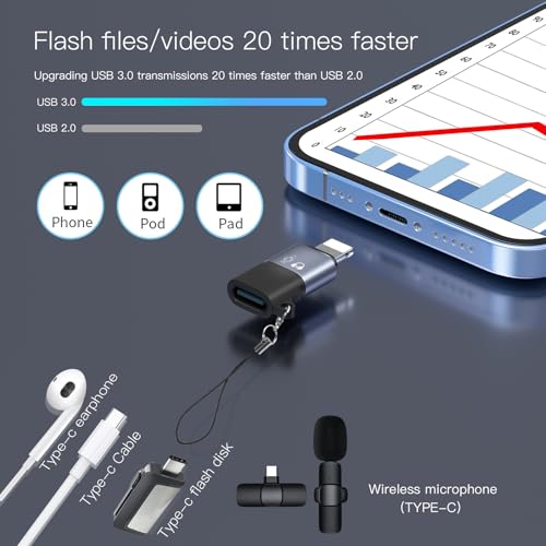 for DJI mic mini lightning adapter,USB C to Lighting adapter,suitable for connecting wireless microphones,USB flash memory,card readers,mice,keyboards,and other devices to mobile phones and tablets