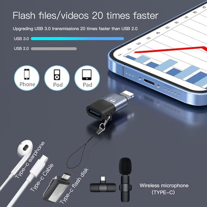 for DJI mic mini lightning adapter,USB C to Lighting adapter,suitable for connecting wireless microphones,USB flash memory,card readers,mice,keyboards,and other devices to mobile phones and tablets