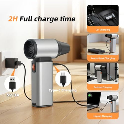 Compressed Air Duster - 130000 RPM Powerful Electric Air Duster, Multi-Gear Adjustable Canned Air, Fast Charging Duster for Computer, Keyboard, Home, Outdoor Duster