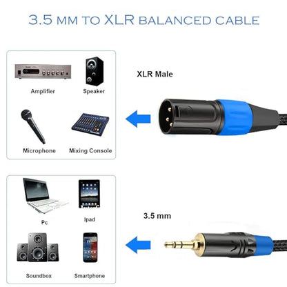 3.5mm to XLR Balanced Cable, Regular XLR Male to 1/8 inch Mini Jack Cable Adapter Mono Audio Cord for Cell Phone, Laptop, Speaker, Mixer -1ft - style: 3.5mm to XLR Male