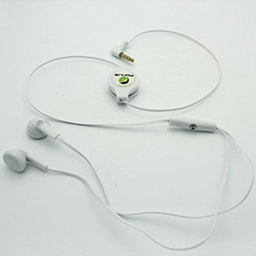 G7 ThinQ Compatible Retractable Headset Hands-free w Mic Dual Earbuds Earphones Wired Headphones 3.5mm [White] for LG G7 ThinQ