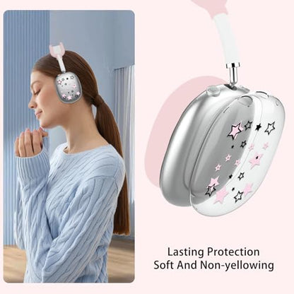 Silicone Case for AirPods Max Headphones, Clear Star Soft TPU Ear Cups Cover/Ear Pad Cover/Headband Protection for Apple AirPods Max USB-C/Lightning (2024/2020) (Pink) - color: Pink