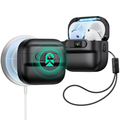 ESR for AirPods 4 Case, Compatible with MagSafe, Pulse Series, Black | Compatible with AirPods 4 Generation Case (2024)(USB-C), Magnetic Lid Lock, Drop-Proof Protection Cover with Lanyard - color: Black, size: AirPods 4 Case