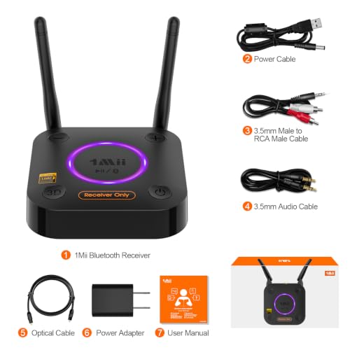 1Mii B06Ultra Bluetooth 5.3 Receiver with LDAC for Hi-Res Wireless Audio, HiFi Bluetooth Audio Adapter w/Audiophile DAC, 3D Surround aptX HD Low Latency, Optical AUX 3.5mm Coaxial for Home Stereo - color: B06Ultra Black