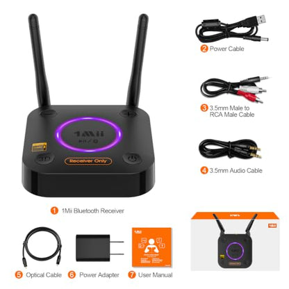 1Mii B06Ultra Bluetooth 5.3 Receiver with LDAC for Hi-Res Wireless Audio, HiFi Bluetooth Audio Adapter w/Audiophile DAC, 3D Surround aptX HD Low Latency, Optical AUX 3.5mm Coaxial for Home Stereo - color: B06Ultra Black