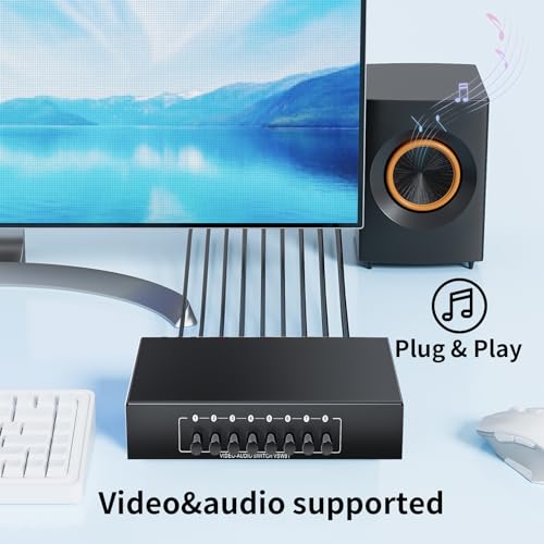 BolAAzuL RCA Switch 8 in 1 Out Composite Video L/R Audio Switcher Selector | 8-Way RCA Switcher 8x1 AV Switch Box 8-Port Plug & Play for N64 PS2/3 Wii Xbox Game Consoles DVD STB TV - style: 8 in 1 out