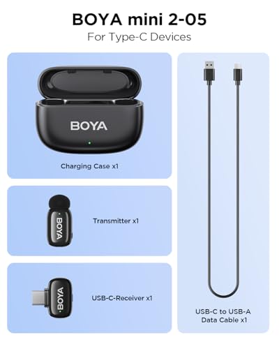 BOYA Mini 2 Wireless Lavalier Microphone for iPhone15/16/17 & Android, Ultra Mini Mic with Noise Reduction, Lapel Microphone for Vlogging TikTok YouTube Content Creators - style: Mini 2(USB-C 1*RX)