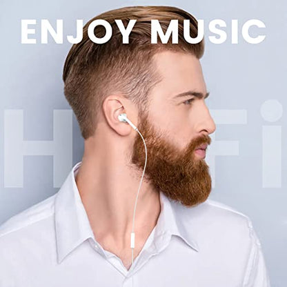 MOSWAG in Ear Headphones, Half in Ear Headphones with Mic Built in Volume Control Suitable for IPad, Android, MP3, Samsung Most 3.5mm Audio Devices - color: White, size: 2 pack