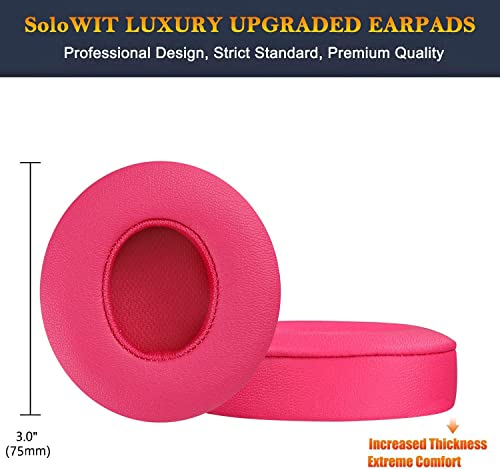 SoloWIT Earpads Cushions Replacement for Beats Solo 2 & Solo 3 Wireless On-Ear Headphones, Solo2 Solo3 Ear Pads with Soft Protein Leather, Added Thickness - Pink - color: Pink