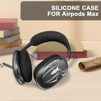 [4 in 1] Case Cover for AirPods Max 2/1 (2026/2024/2020) Ear Pad Case Cover/Headband Cover/Ear Cups with 3D Spider Chrome Emblems Badges for Apple AirPods Max Headphones (Black Case Sets) ﻿ - color: Black Case Sets
