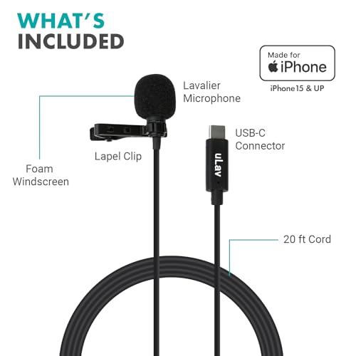 Movo uLav-L Digital Lavalier Omnidirectional Clip on Microphone with USB-C Connector Compatible with iPhone 15/16/17 and Up, iPad-Pro (20-Foot Cord) - style: Single Lav with 20-foot Cord