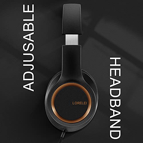 LORELEI X8 Over-Ear Wired Headphones with Microphone with 1.45m-Tangle-Free Nylon Line&3.5mm Plug,Lightweight Foldable & Portable Headphones for Smartphone,Tablet,Computer,Mp3/4(Black-Gold) - color: Black-Gold