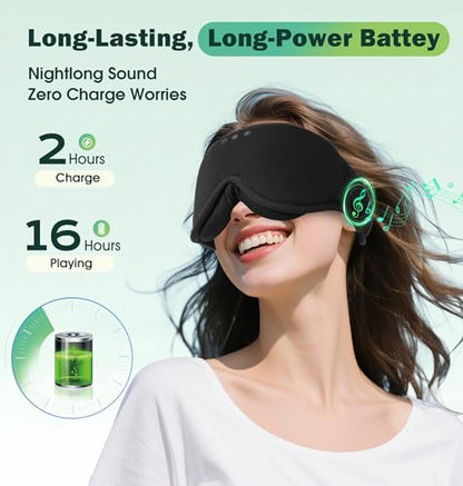 Sleep Mask with Headphones Bluetooth 5.4, LC-dolida Soft Bamboo Cotton Wireless Bluetooth Sleep Mask, Music Sleeping Headphones Cooling & Breathable, Ultra-Thin Stereo Speaker for Side Sleepers - color: Jet