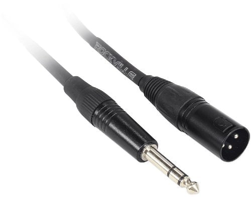 Rockville RCXMB3B Black 3' Male REAN XLR to 1/4" TRS Cable, 2-Pack | Patch Cable, Balanced Audio, Nickel Plated, 24 AWG OFC, 90% Spiral Shield, EMI/RFI Rejection, Low Noise, 100% Copper
