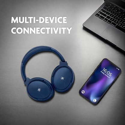 Fisher Pro Active Noise Cancelling Headphones,Over-Ear Headphones Wireless | Bluetooth 5.3, Microphone, Lightweight Comfortable Headset for Home, Travel, Rechargeable Workout Headphones, Deep Base - color: Navy Blue