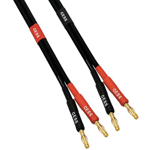 CNCESS CESS-037-1F 12 AWG Silicone Speaker Cable, Banana Plug Male to Male, Tinned Copper Wire, 1 Foot, 2-Channel - size: 1 FOOT