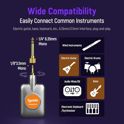 Wireless Guitar Sound Card, 24bit/96kHz Low Latency Audio Interface | Built-in rechargeable battery & lightweight portable design, perfect for recording, live streaming and DJ performance