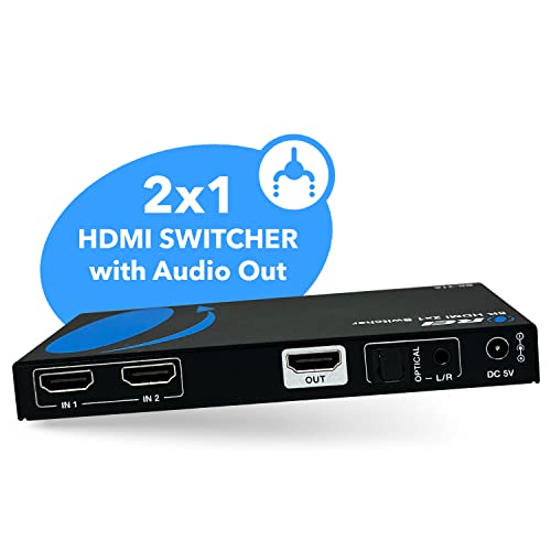 OREI 8K HDMI 2.1 2-Port Switch with Audio Extractor 48 Gbps, 8K@60Hz, EDID | hdmi switch with audio extractor, hdmi 2 in 1 out, Audio Out, HDCP 2.3, Gaming & Streaming, IR Remote, Plug & Play
