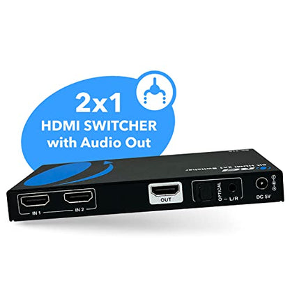 OREI 8K HDMI 2.1 2-Port Switch with Audio Extractor 48 Gbps, 8K@60Hz, EDID | hdmi switch with audio extractor, hdmi 2 in 1 out, Audio Out, HDCP 2.3, Gaming & Streaming, IR Remote, Plug & Play