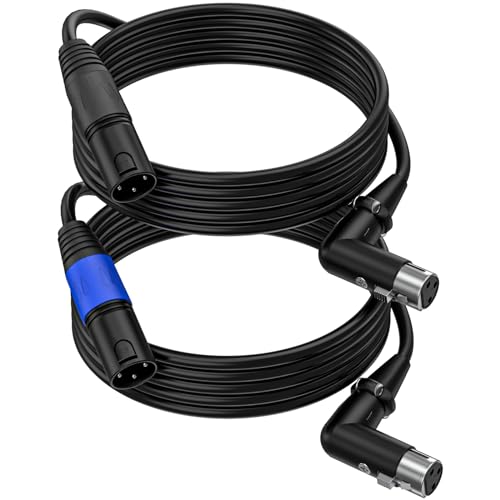 LanSenSu Right Angle XLR to Straight XLR Plug Cable, 90-Degree Female to Straight Male Balanced Cord 3-Pin to 3-Pin, (Right Angle -Female-6.6FT, 2Pack) - style: Right Angle -Female-6.6FT