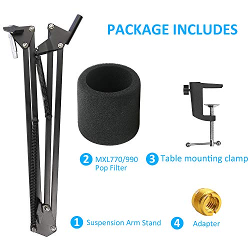 MXL 770 990 Microphone Stand with Pop Filter - Mic Suspension Boom Scissor Arm Stand with Foam Windscreen for MXL Mics 990 770 by YOUSHARES