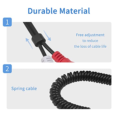 Poyiccot RCA to 1/4 Female Adapter Cable, Coild Spring 6.35mm to RCA Adapter, 1/4 inch TRS Stereo Jack Female to 2RCA Male Plug Y Splitter Extension Cable, 2.6ft