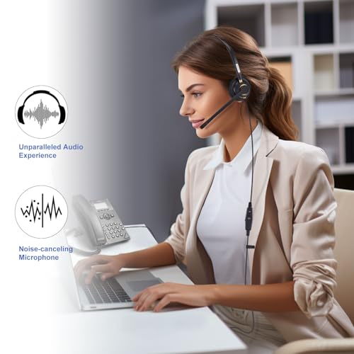 Arama RJ9 Telephone Headset for Cisco IP Phones, Mic Mute&Volume Control | Wired Phone Headset, Lightweight, Coilded Wire for Long Range, Clear Calls, Compatible with Cisco IP-7940G 8841 7841 9971