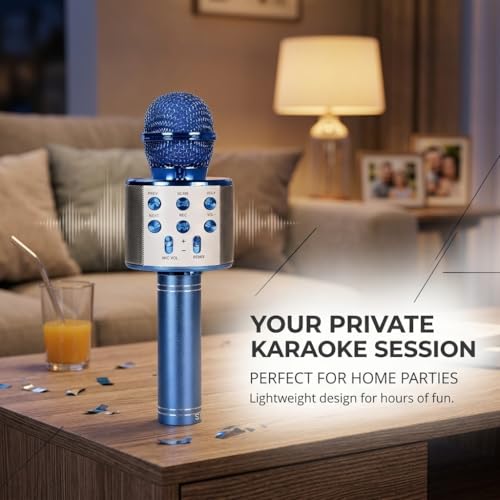 Wireless Bluetooth Karaoke Microphone Portable Handheld Mic Speaker 3-in-1 for All Smartphones Gifts Blue