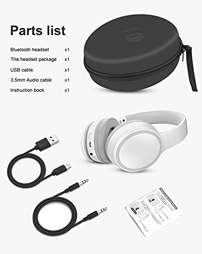 rockpapa E9 Over Ear Bluetooth Headphones for Kids Children Boy Girl Adult, Stereo Foldable Wired/Wireless Headphones with Microphone for School Travel Tablet PC TV, Include Case, White Grey - color: White Grey, style: with Case