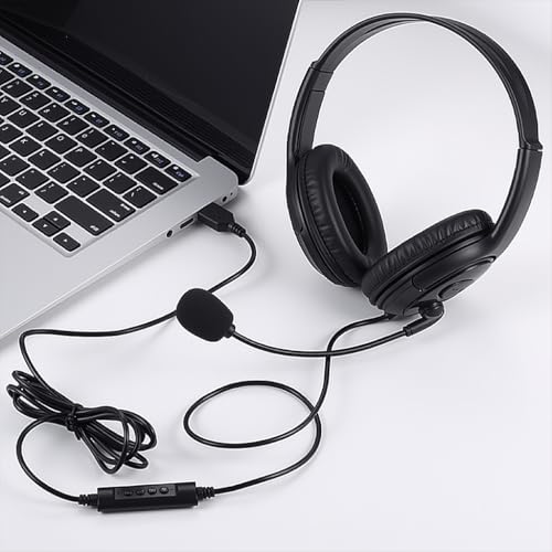 USB Headset with Mic, Computer Wired Headphones with Microphone for PC, Laptop (Black - Full Ear Cups) - color: black - full ear cups