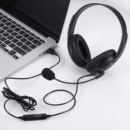 USB Headset with Mic, Computer Wired Headphones with Microphone for PC, Laptop (Black - Full Ear Cups) - color: black - full ear cups