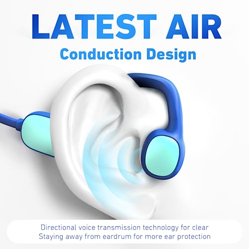 Mehomeli Kids Headphones, Bluetooth 5.2 Air Conduction Open Ear Headphones, 85dB Volume Limiting, Stereo Sound with Mic, IPX5 Waterproof, 20H Playtime, Perfect for School and Outdoor Activities-Blue | 85dB Volume Limiting, Stereo Sound with Mic, IPX5 Wate