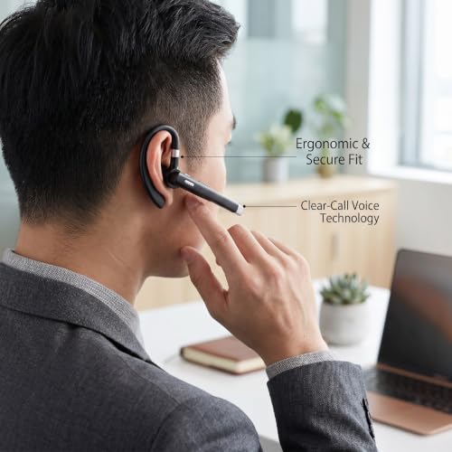 ASHATA Bluetooth Headset, Wireless Bluetooth Single Ear Earpiece with Built in Microphone Noise Canceling, Wireless Earpiece 180H Standby 10H Talk Time for Trucker Driver Business (Headset)