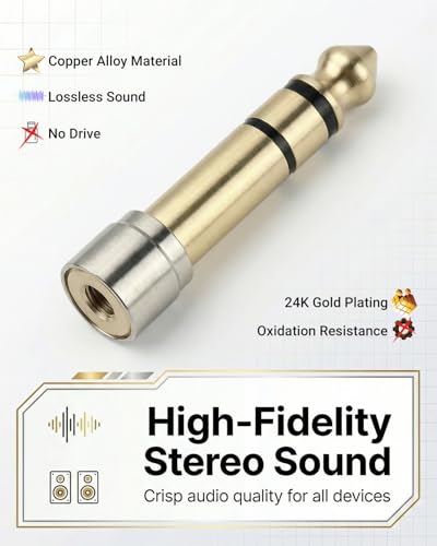6.35mm(1/4 Inch) Male to 3.5mm(1/8 Inch) Female Headphone Adapter | 24K Gold-Plated Audio Jack Converter for Electric Piano and Drums, Amp, Guitar, Mixing Console, Aux Cable - 2 Pack - color: Short Shank