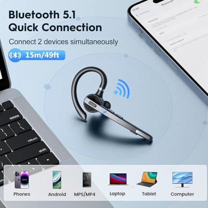 Bluetooth Headset 2 Pack V5.1 72H Talktime Wireless Headset for Cellphone | 500mah Charging Case,Mute Function,Dual Mic Noise Cancelling Hands-Free Bluetooth Earpiece for Office Driver (2)