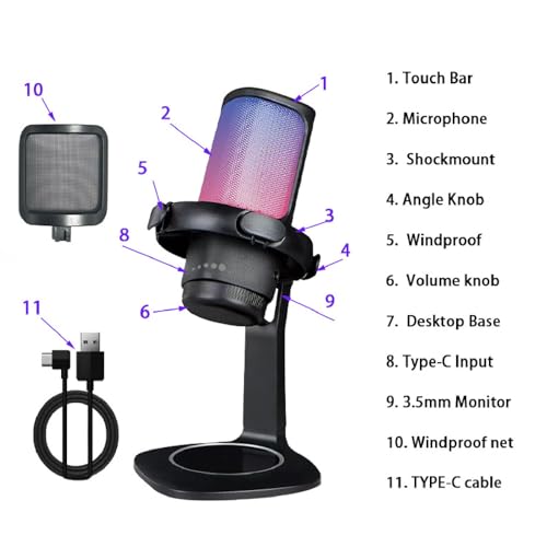 Fabater Gaming USB Microphone, RGB Condenser Mic with Quick Mute, Filter, Shock Mount, Noise Cancelation & Gain Control, PC Cardioid Mic for Streaming, Podcasts, Computer & Laptop