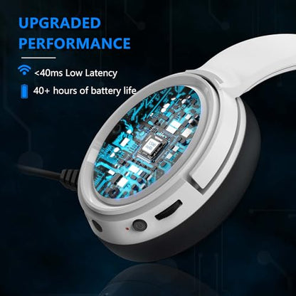 BINNUNE Wireless Gaming Headset — 2.4GHz Low-Latency USB Dongle + Bluetooth, 50mm Drivers 7.1 Surround, Noise-Cancelling Mic, 40H Battery — Over Ear Wireless Headphones for PS5, PC, Laptop, White - color: White