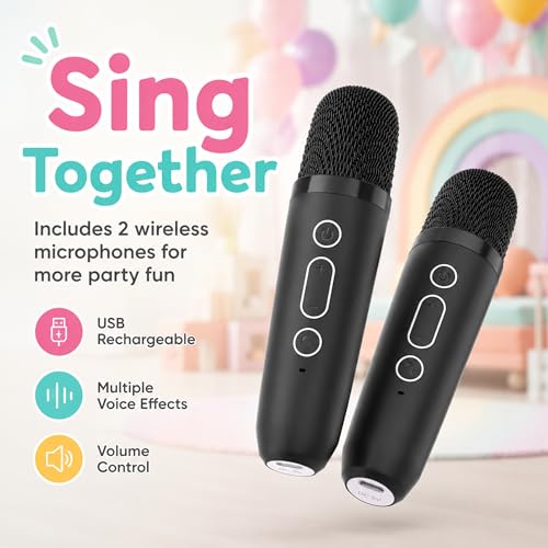 Karaoke Machine for Kids Boys, 2 Mics with Voice Changer, Black | Rechargeable,Portable,Bluetooth,TF Card,Headphone Jack,Sing Toy,Gift for Boys