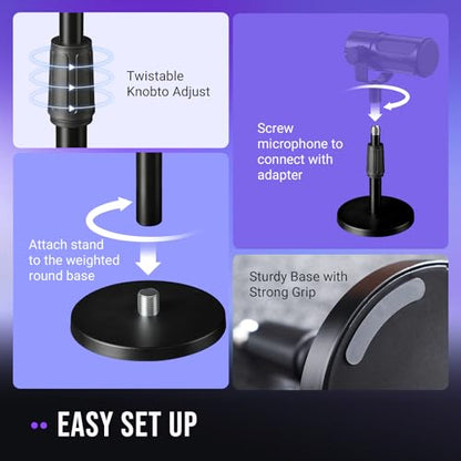 FIFINE Desktop Microphone Stand, Heavy-Duty Metal Adjustable Table Mic Stand with 5/8" Male to 3/8" Female Screw Adapter, 4 Non-Slip Pads Compatible with Microphones for Recording, Streaming-BS1 | Table Mic Stand, 5/8" to 3/8" Screw Adapter, Height Adjust