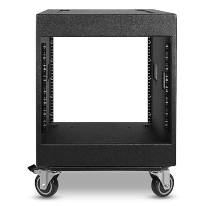 Sound Town 12U PA/DJ Rack/Road Case with 12-Space, Industry-Grade 0.7" (18mm) Plywood with Polyurea Coating, Rain Cover, Casters, 21.7" Rackable Depth - Pro Tour Grade (STRCP-12UW) - size: 12U with 21.7" Depth, Rain Cover, Casters