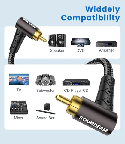 Dual Angle Right Subwoofer Cable- 90 Degree RCA Cable,Anti-Interference Design, Copper Spiral Shielded for Tight Spaces（15ft/5M） - size: 15ft/5M, style: 90 Degree RCA to 90 Degree RCA