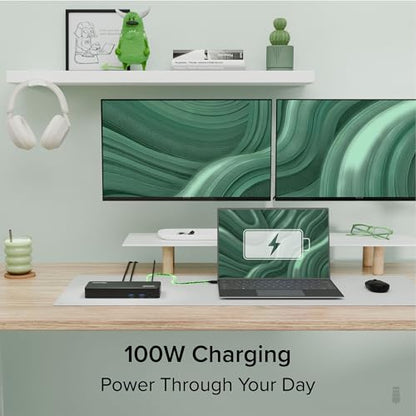 Plugable 12-in-1 USB C Triple 4K Docking Station, Three Displays with 3X HDMI or DisplayPort, Compatible with Mac M1 - M5 & Neo, Windows, Thunderbolt, USB4, USB-C (100W PD, 6X USB Ports, Ethernet)