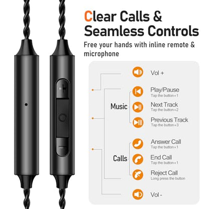 Audiovance Vibes 202M HiFi Wired Earbuds in-Ear Monitor Headphones with Mic | Clear Sound, Deep Bass, Noise-Isolating Ear Buds, Silver-Plated Cord, Gaming IEM Earphones, Comfort Fit, Case, 3.5mm Plug