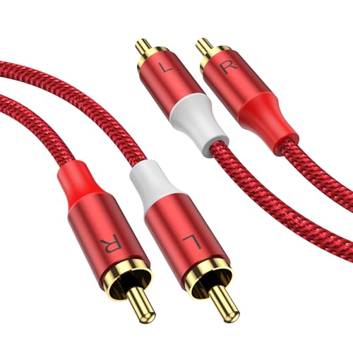 MOSWAG 2RCA Male to 2RCA Male Stereo Auxiliary Audio Cable Subwoofer Cable - color: Red, size: 6.6 ft