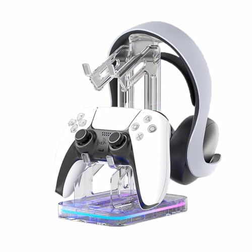 Universal Gaming RGB Dual Controller Holder Headset Stand with RGB Light and 2 USB Charging Storage Ports,Headphone Hanger Gaming Accessories for Desk Compatible with Switch Xbox PS5 PS4 Controller-H