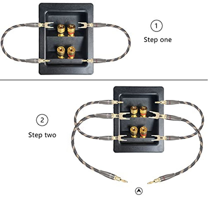 SKW HI-FI Speaker BiWire Jumpers Banana to Spade, Set of 2 (2 Cables) | 14AWG, Ultra-high Purity Copper, convertible plugs, dual-shielded, braided jacket, bi-wire speaker binding post bridge