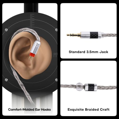 Linsoul Tripowin Zonie 16 Core Silver Plated IEM Cable, 2m Length | Extended Earbud Cord, HiFi Wired Earbuds Earphone Cable, in Ear Monitor Wire for Audiophile Musician, 2Pin - style: 2Pin