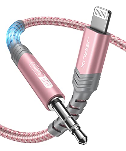 JSAUX MFi Lightning to 3.5mm Audio Cable 6FT for iPhone, Car Stereo, Pink | Hi-Fi sound with 24-bit/96kHz DAC; 15,000-bend-tested nylon braid for Lightning iPhone/iPad/iPod, for car stereo - color: Pink, size: 6ft