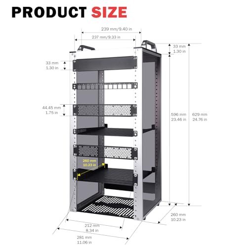 GeeekPi 12U Network Rack, 10 inch Mini Server Rack for Network, Servers, Audio, and Video Equipment, DeskPi RackMate T2 Rackmount, 10.23 inch Depth - color: Silver