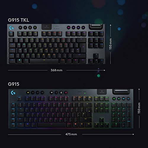 Logitech G915 TKL Tenkeyless Lightspeed Wireless RGB Mechanical Gaming Keyboard, Low Profile Switch Options, Lightsync RGB, Advanced Wireless and Bluetooth Support - Clicky - color: Black, size: TKL, style: G915 TKL